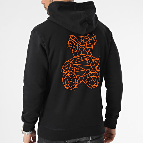 Sweat Capuche Nounours Diamanté Noir Orange Fluo