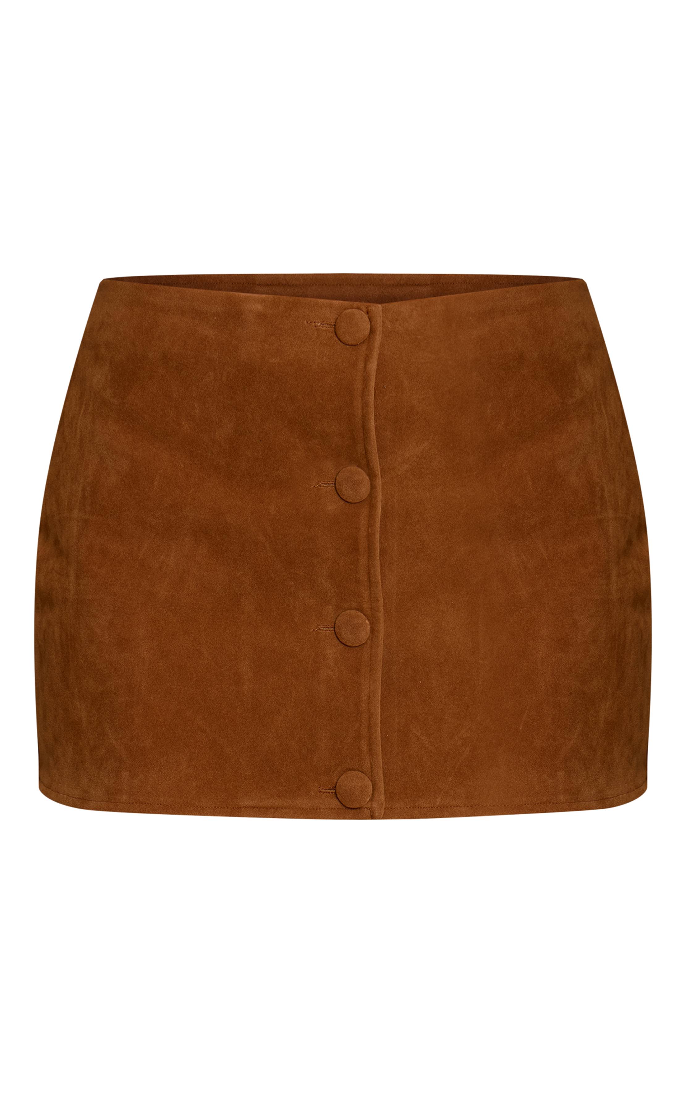 Marron Ensemble Jupe Courte Boutonnée En Synthétique