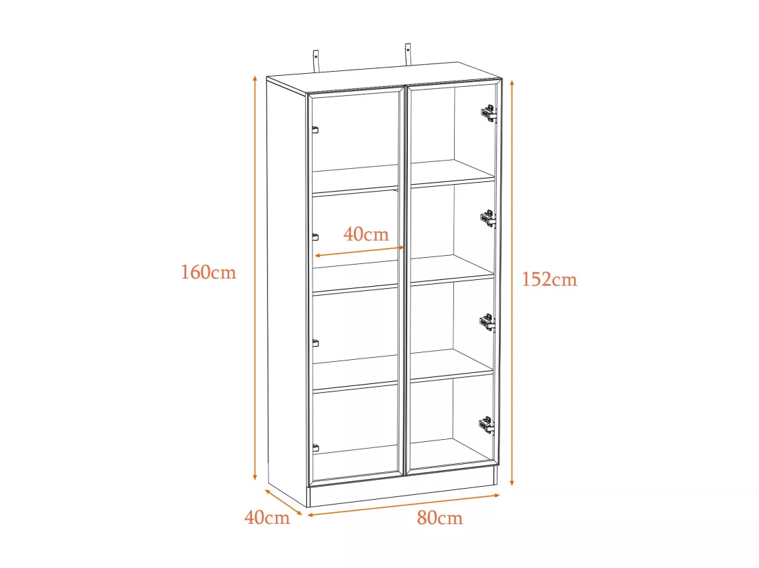 Vitrine avec LED et Portes en Verre Meuble de Rangement en Verre Debout avec 4 étagères Design Pop-up 80x40x160cm Noir