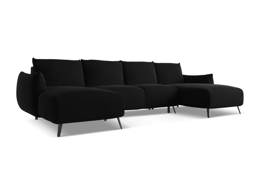 Canapé d'angle panoramique convertible en velours - noir - MALIE