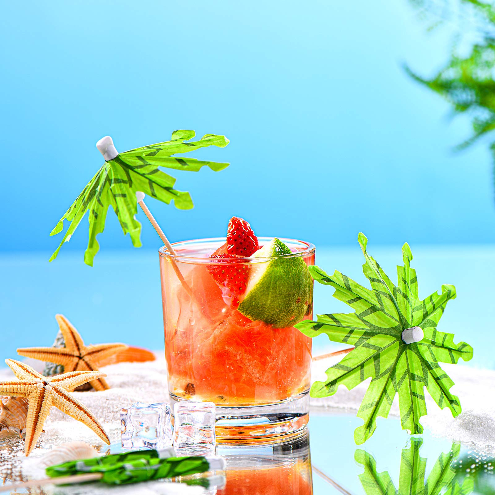 (50er Set) Papier Cocktail Schirmchen Sommer Party Spiesse Deko Getränke Schirm - Palme