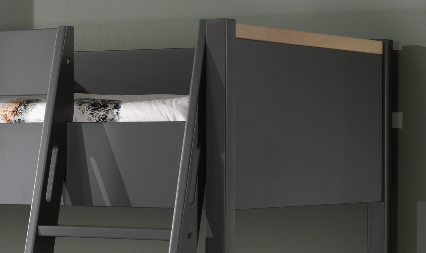 Hochbett LONDON - anthrazit-Buche massiv - 90x200 cm