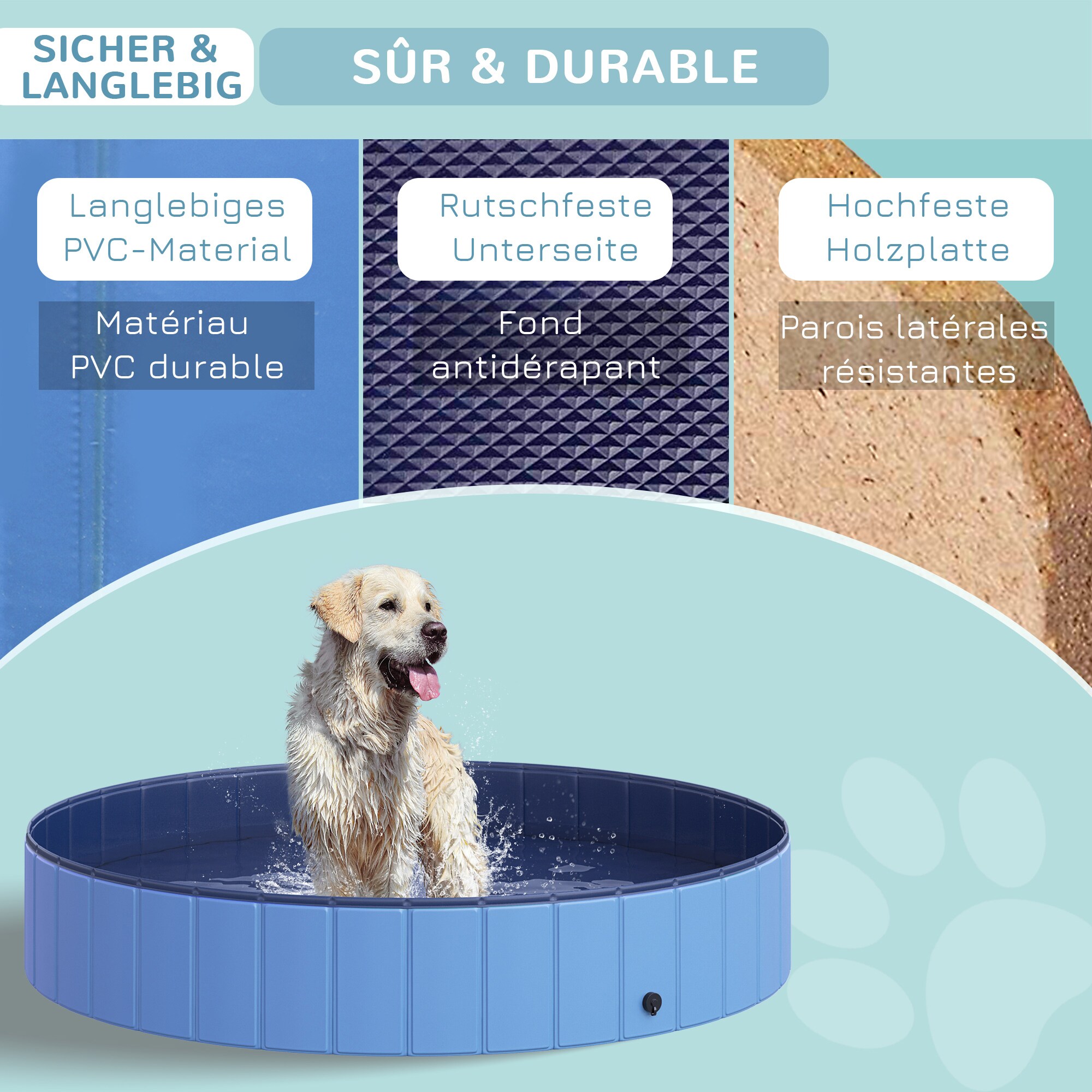 PawHut Hundepool mit Wasserablassventil blau 120 x 30 cm (ØxH)