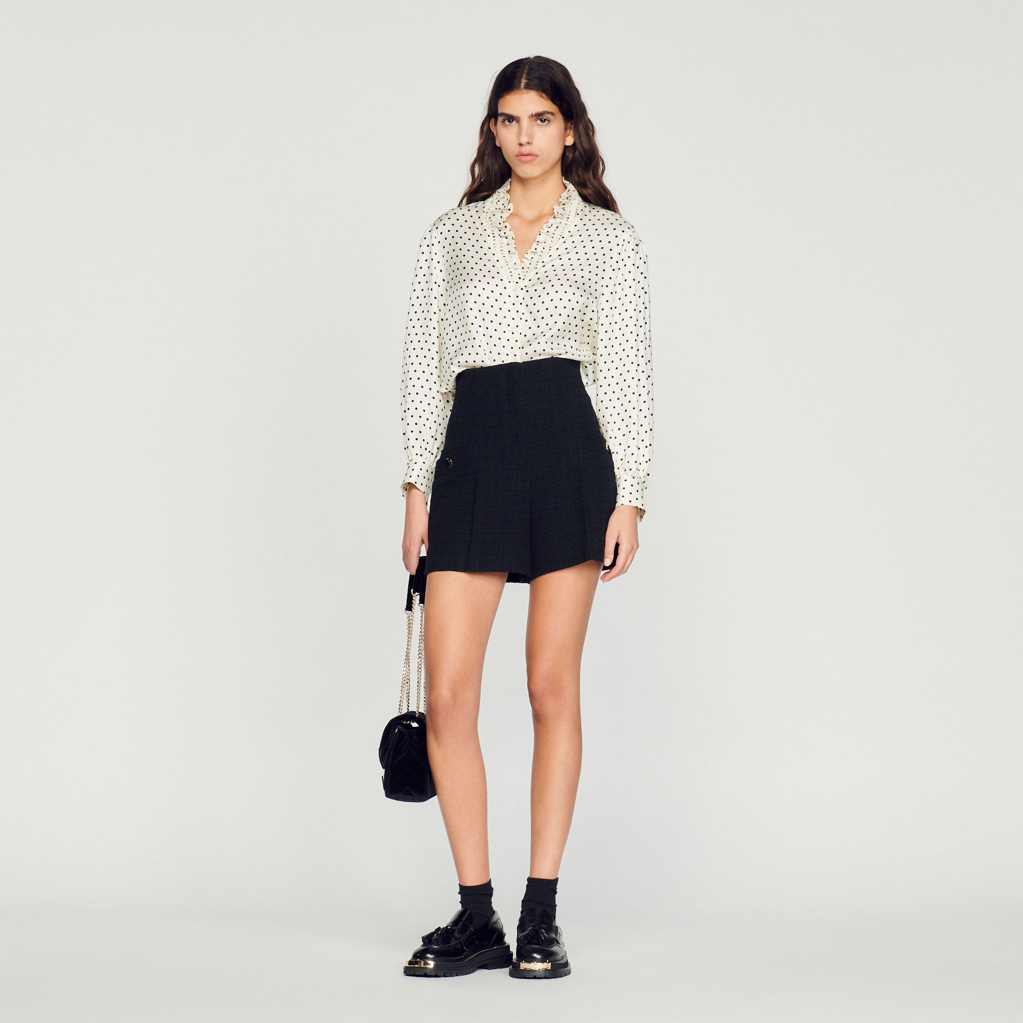 Short taille haute en tweed