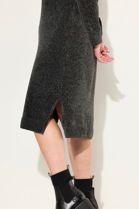 Chenille-Kleid, Strukturstrick, Rollkragen, Langarm