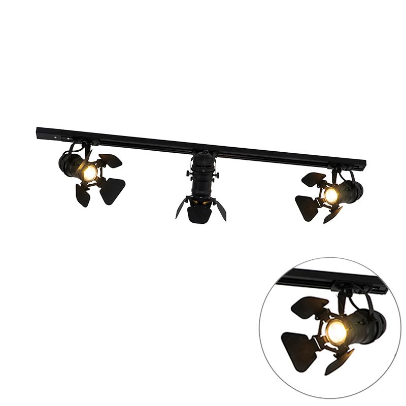 Smart railsysteem zwart 3-lichts incl. Wifi GU10 - Movie