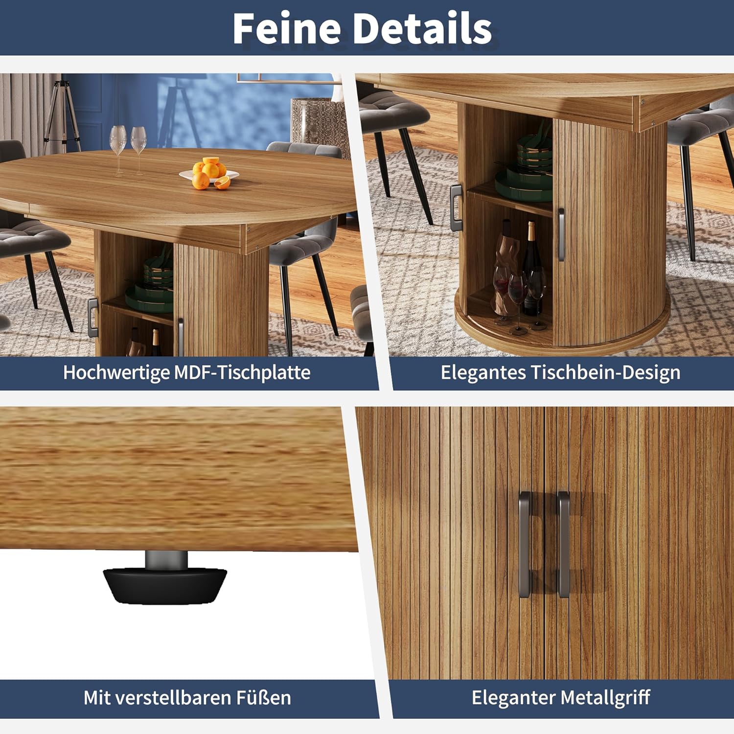 Esstisch ausziehbar, Esszimmertisch, Küchentisch, Balkontisch, Esstisch Holz, 118-158 cm, Platz für bis zu 6 Personen, für Esszimmer, Wohnzimmer und Küche, Walnut