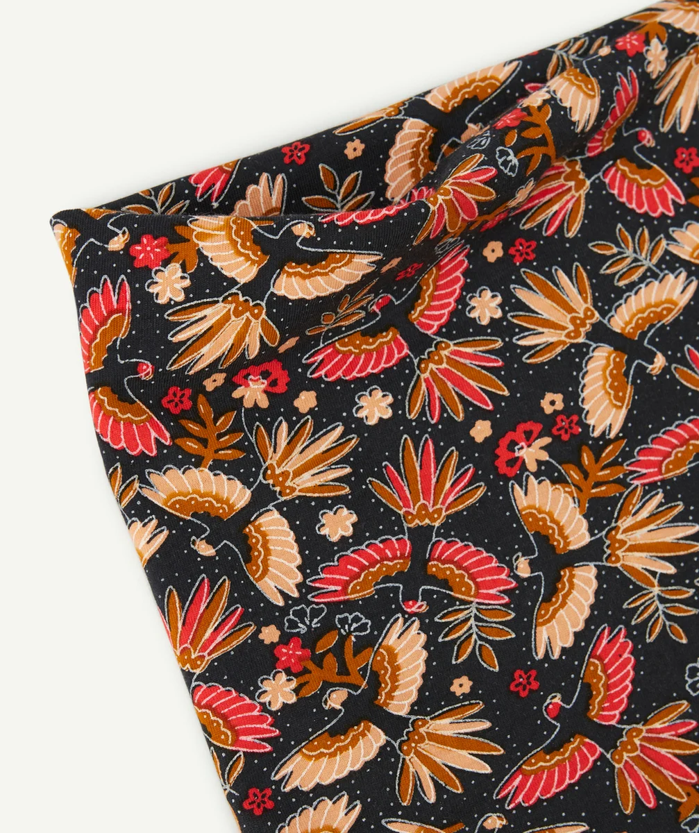 SNOOD FILLE EN COTON BIO NOIR AVEC IMPRIMÉ FLEURI