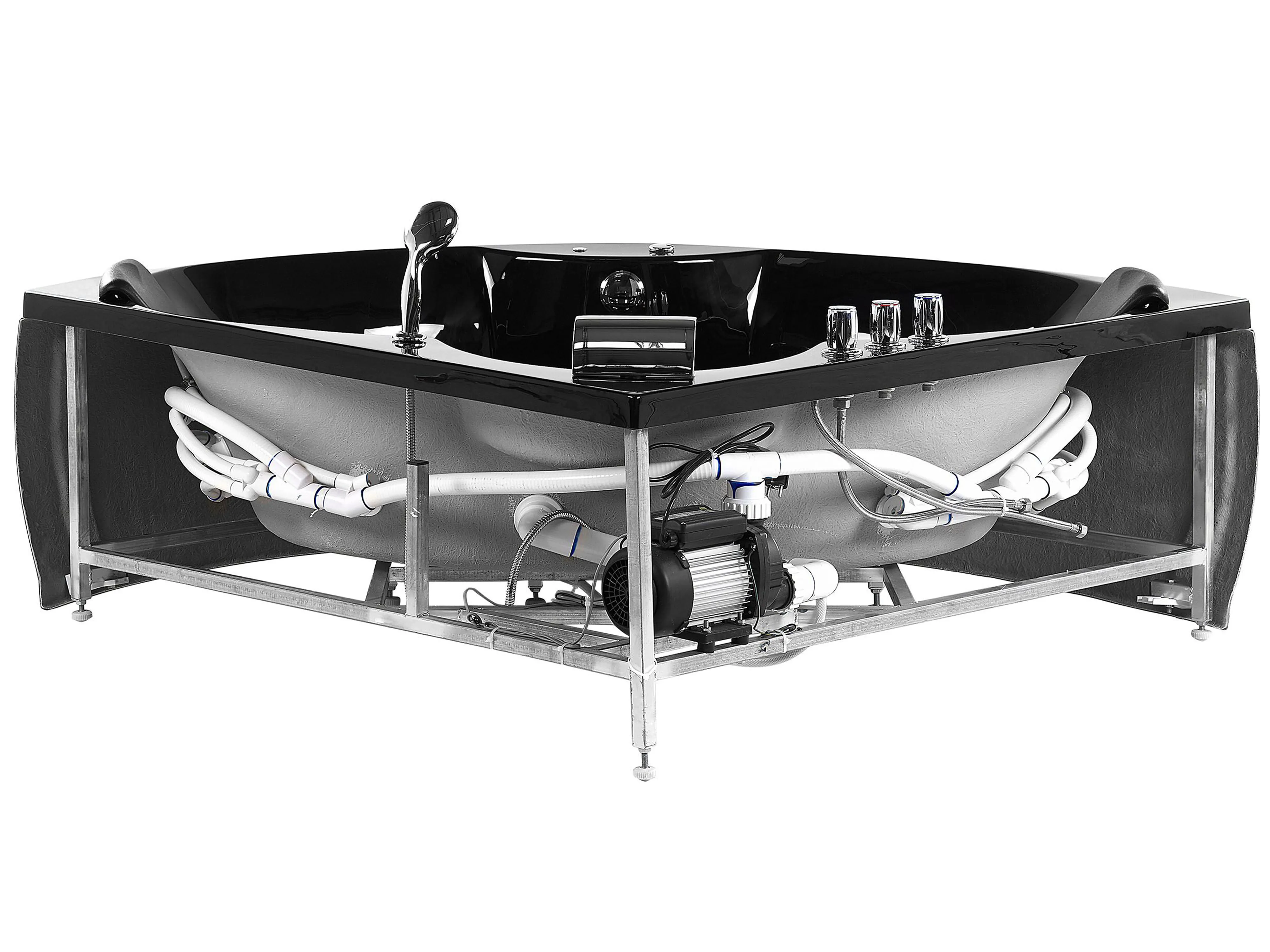 Hoek bubbelbad met LED SENADO 205 x 150 cm Zwart