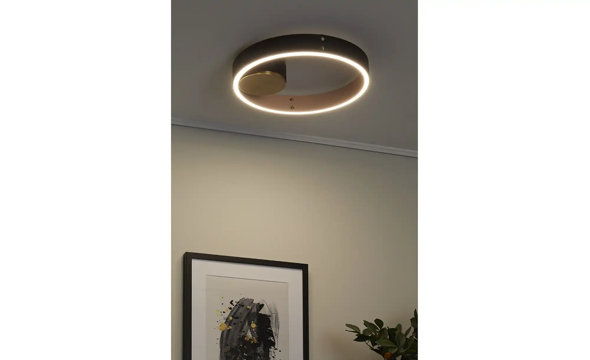 KHG LED-Deckenleuchte, Kunstleder schwarz/goldfarben