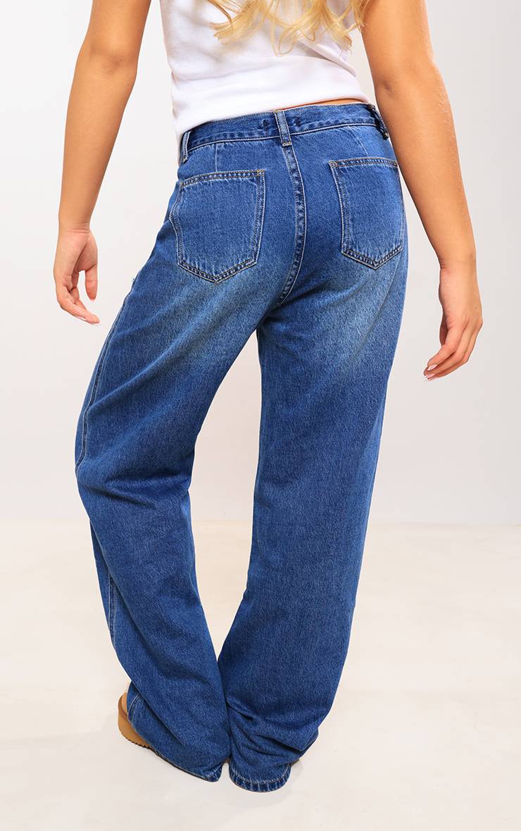 Bleu Indigo Jean Large À Poches Apparentes Et Construction Superposée