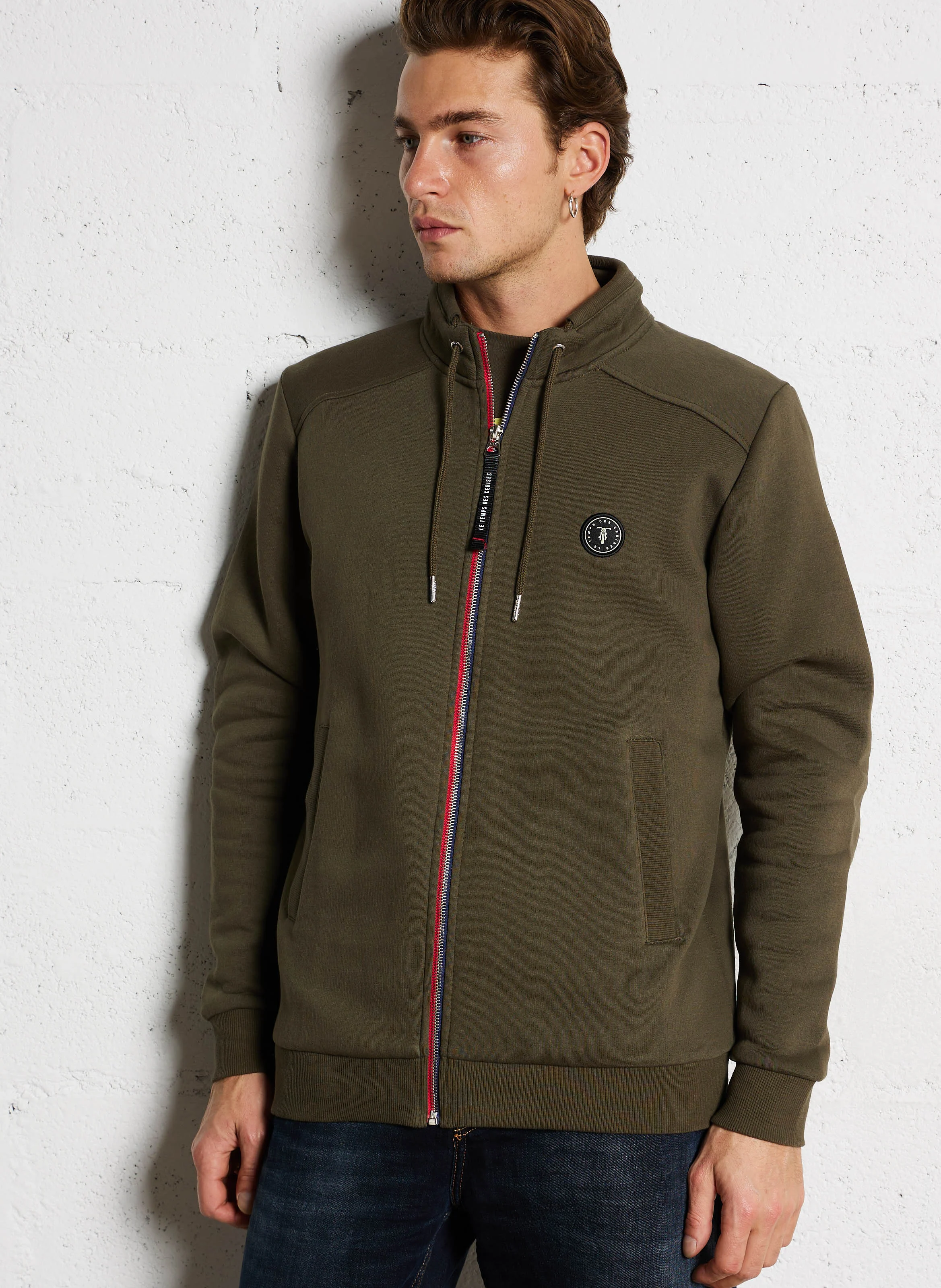 Gilet col montant zippé en molleton | Kaki