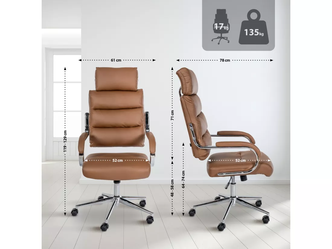 Chaise de bureau - Similicuir & Blanc - Marron clair - Campo