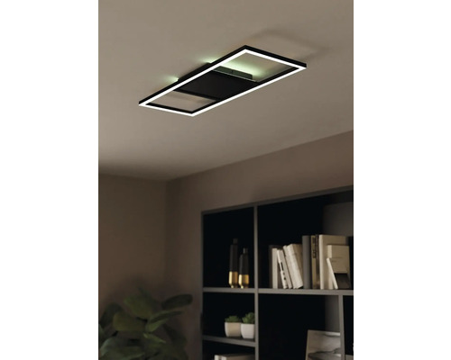 LED plafondlamp, dimbaar, 21W, 2600 lm, 3000-6500 K, RGB kleurverandering, Bachlight, 64x24 cm, Crosslink.Z, zwart