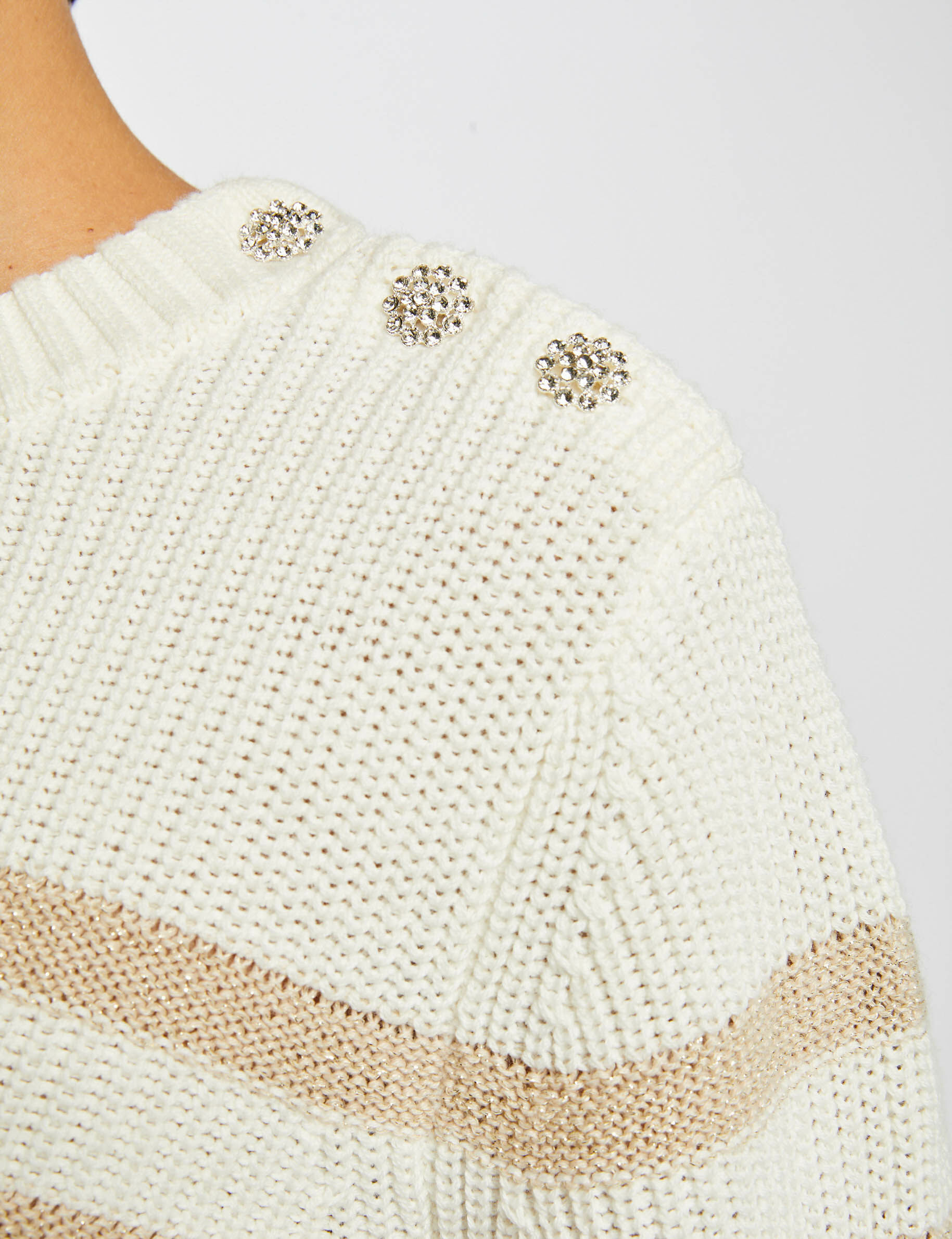 Pull manches longues à rayures ecru femme - ecru