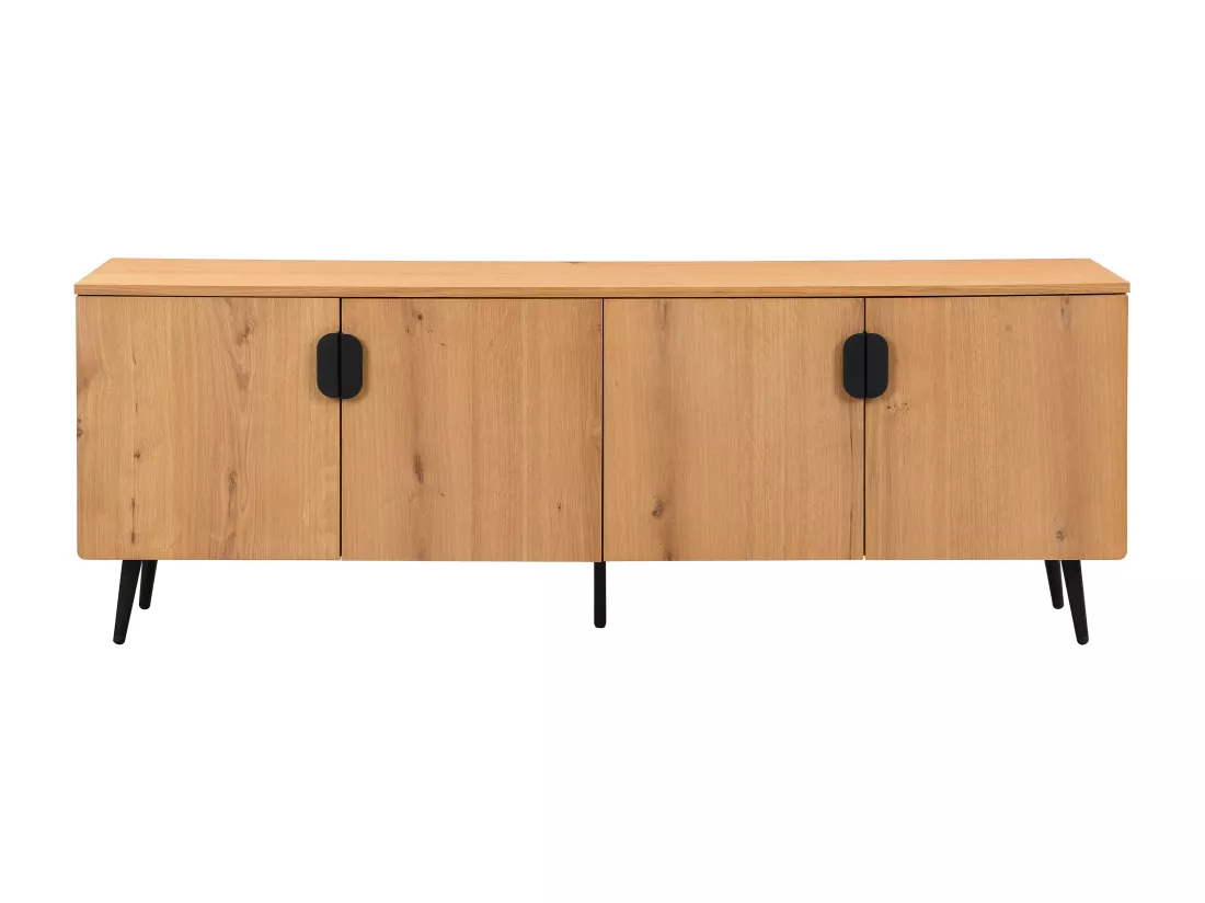 Meuble TV avec 4 portes placage chêne et acier - Naturel clair et Noir - SINOLO