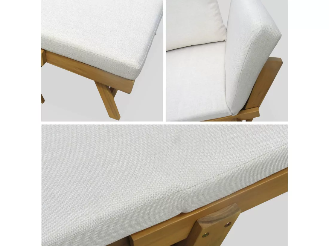 Banquette de jardin beige 2/3 places JALANCE. accoudoirs modulables 155/200x72x74.5cm