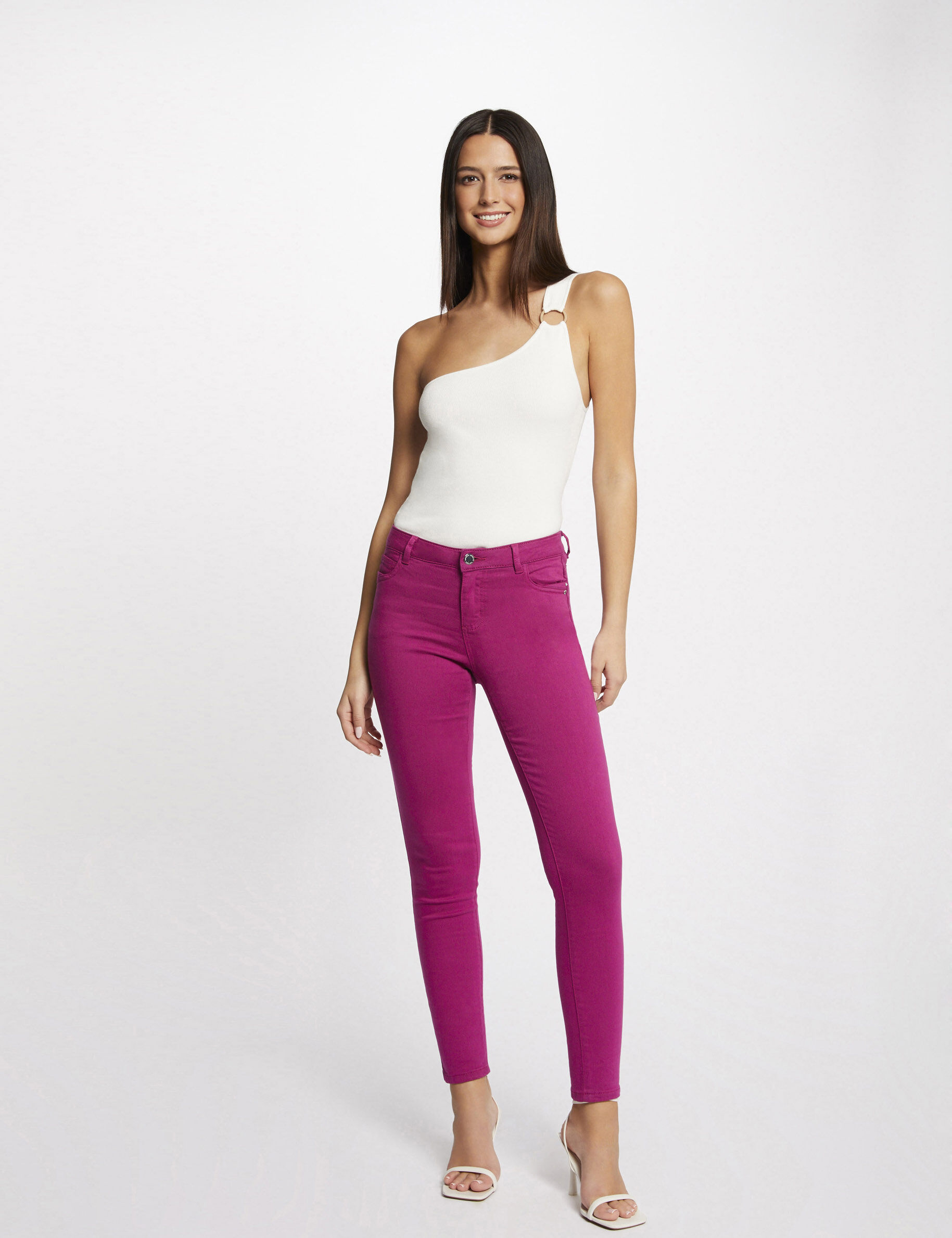 Pantalon skinny taille basse framboise femme - framboise