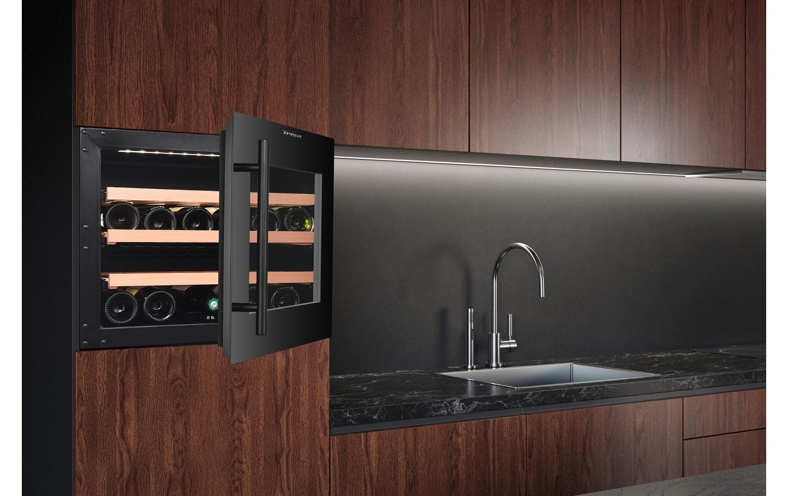 Einbau-Weinklimaschrank 24 Flaschen Schwarz, Rechts<br>Weinkühlschrank