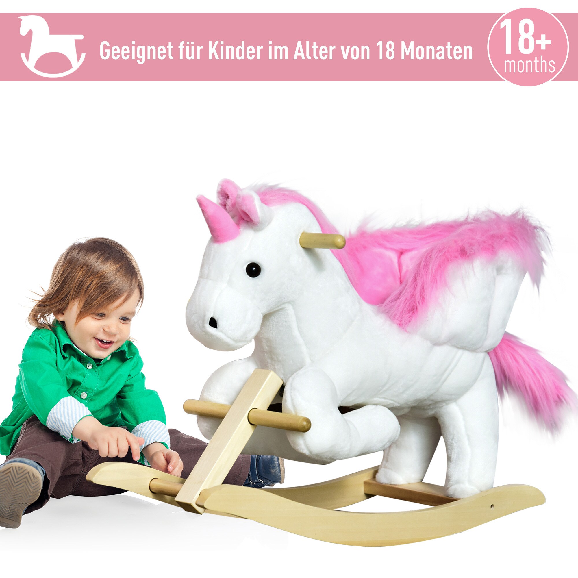 HOMCOM Schaukeltier mit Einhorndesign bunt 65L x 32B x 55H cm