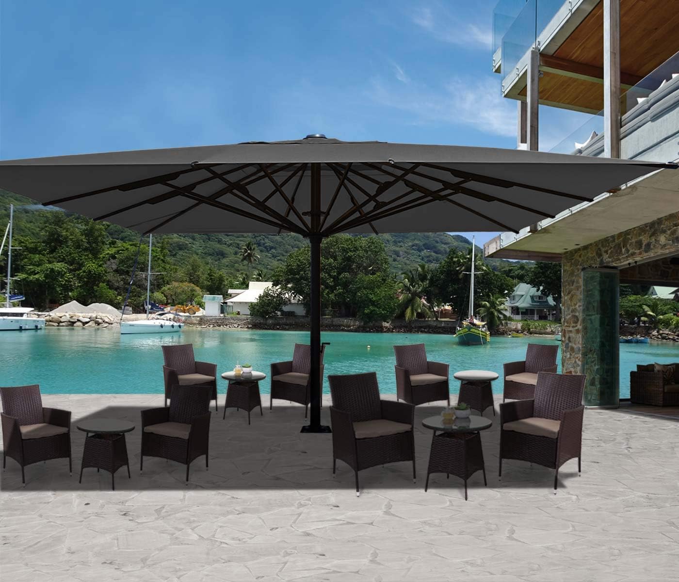 Mendler Gastronomie-Luxus-Sonnenschirm HWC-D20, XXL-Schirm Marktschirm, 5x5m (Ø7,2m) Polyester/Alu 90kg - anthrazit