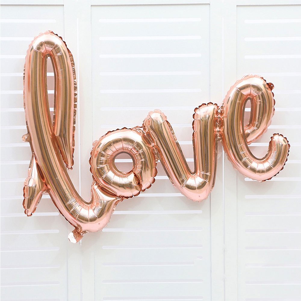 (108x65cm) 3D Love Folien Ballon Buchstaben Deko Luftballon für Valentinstag / Hochzeit / Muttertag  - Roségold