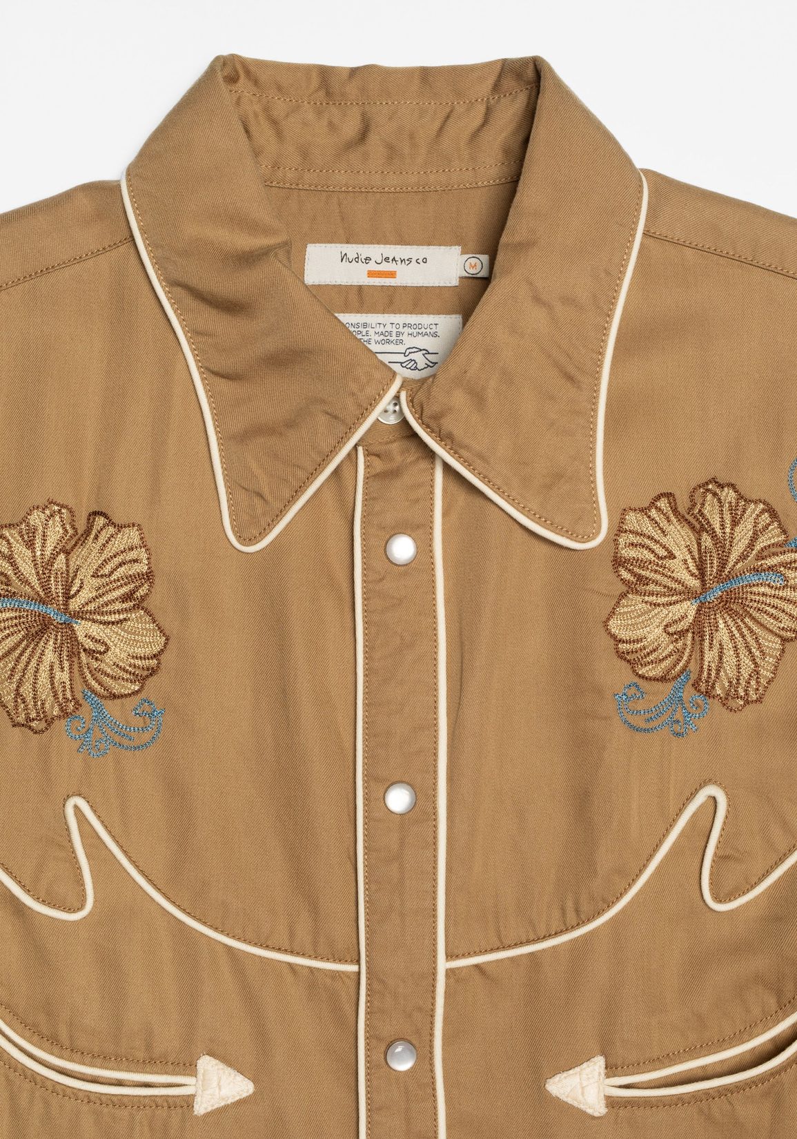 Nudie Jeans Cowboy-Hemd Gonzo Cowboy Flower Shirt Tobacco