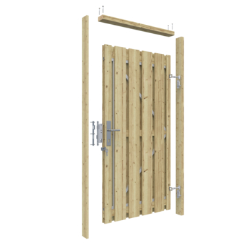 Tuinpoort pakket recht op metalen frame grenen hout 5,5 x 90 x 180 cm