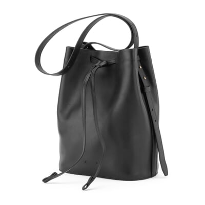 Damen-Beuteltasche Rindleder, Schwarz