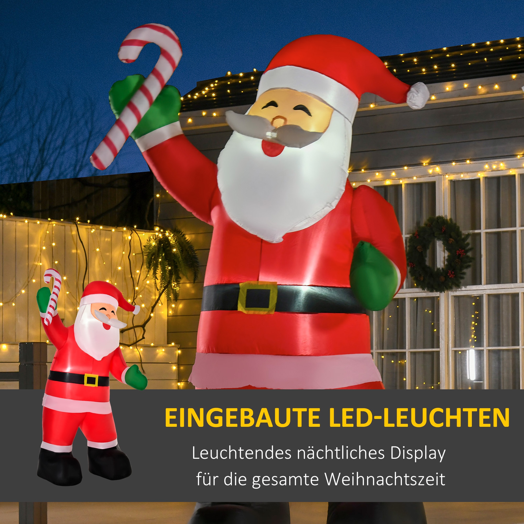 HOMCOM Aufblasbarer Weihnachtsmann mit Gebläse und LED-Licht bunt 160B x 85T x 243H