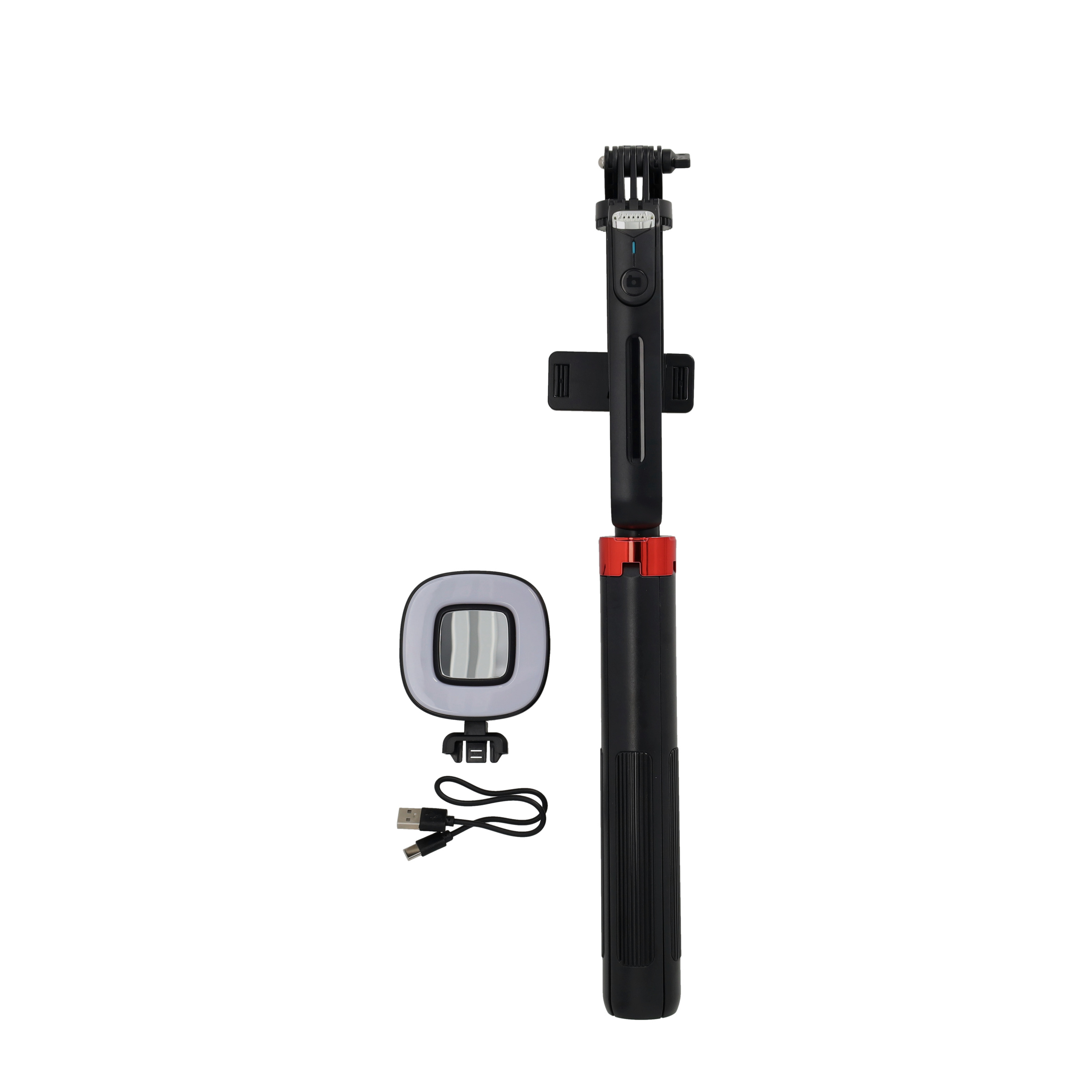 (180cm) Universal Bluetooth 5.2 Selfie Stick Tripod Vierbein Stativ Halterung mit LED Licht   Fernauslöser für Smartphone - Schwarz