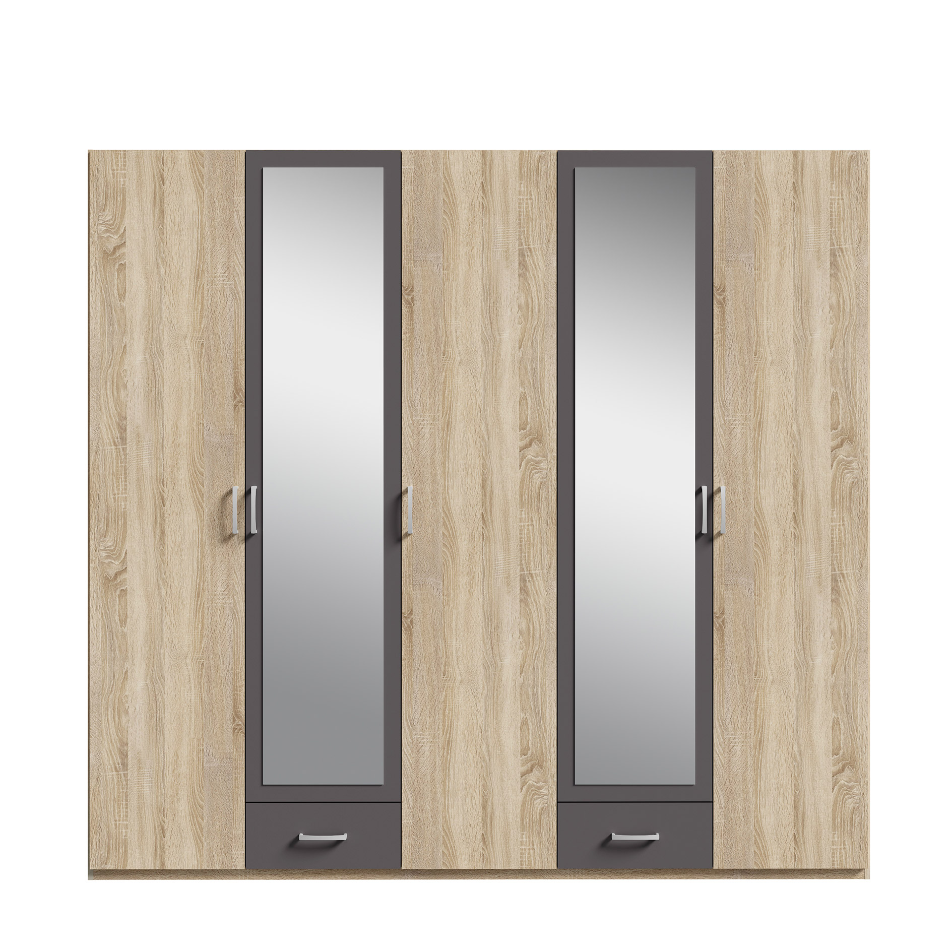 Drehtürenschrank - Sonoma Eiche - Wolfram grau - 5 Türen - 225 cm