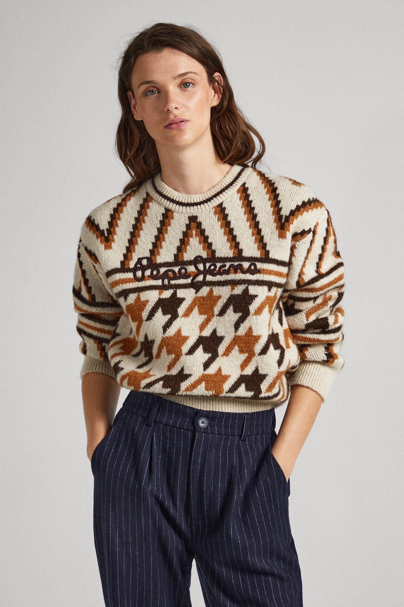 Suéter de gola redonda em jacquard
