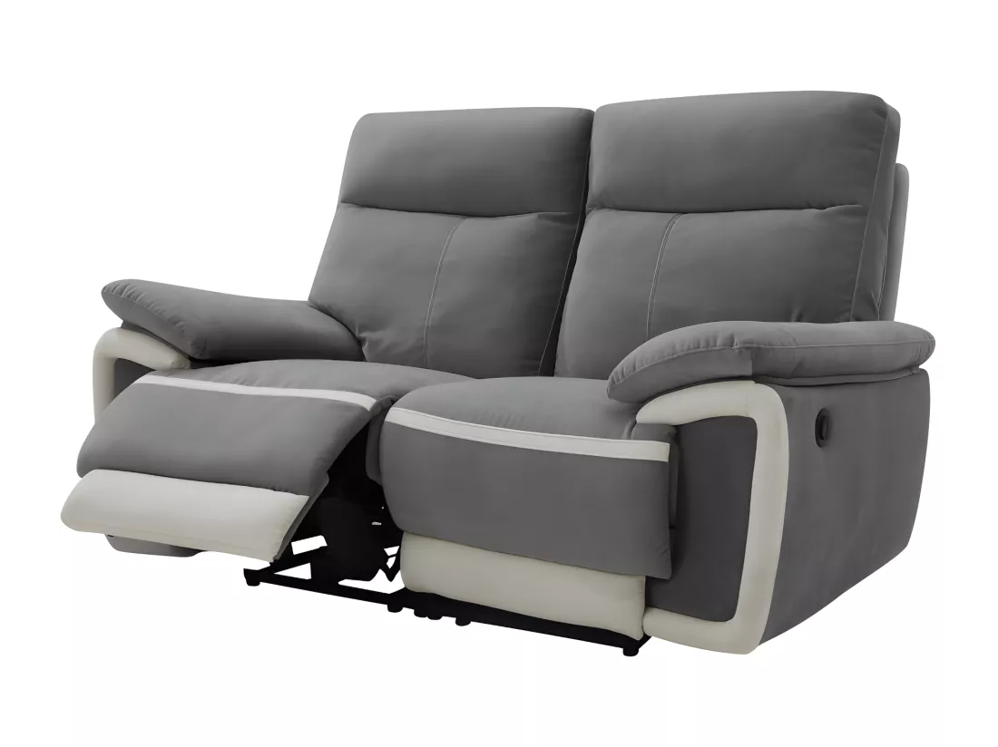 Canapés 3 places 2 places et un fauteuil relax électrique en velours METTI - Gris et bandes écru