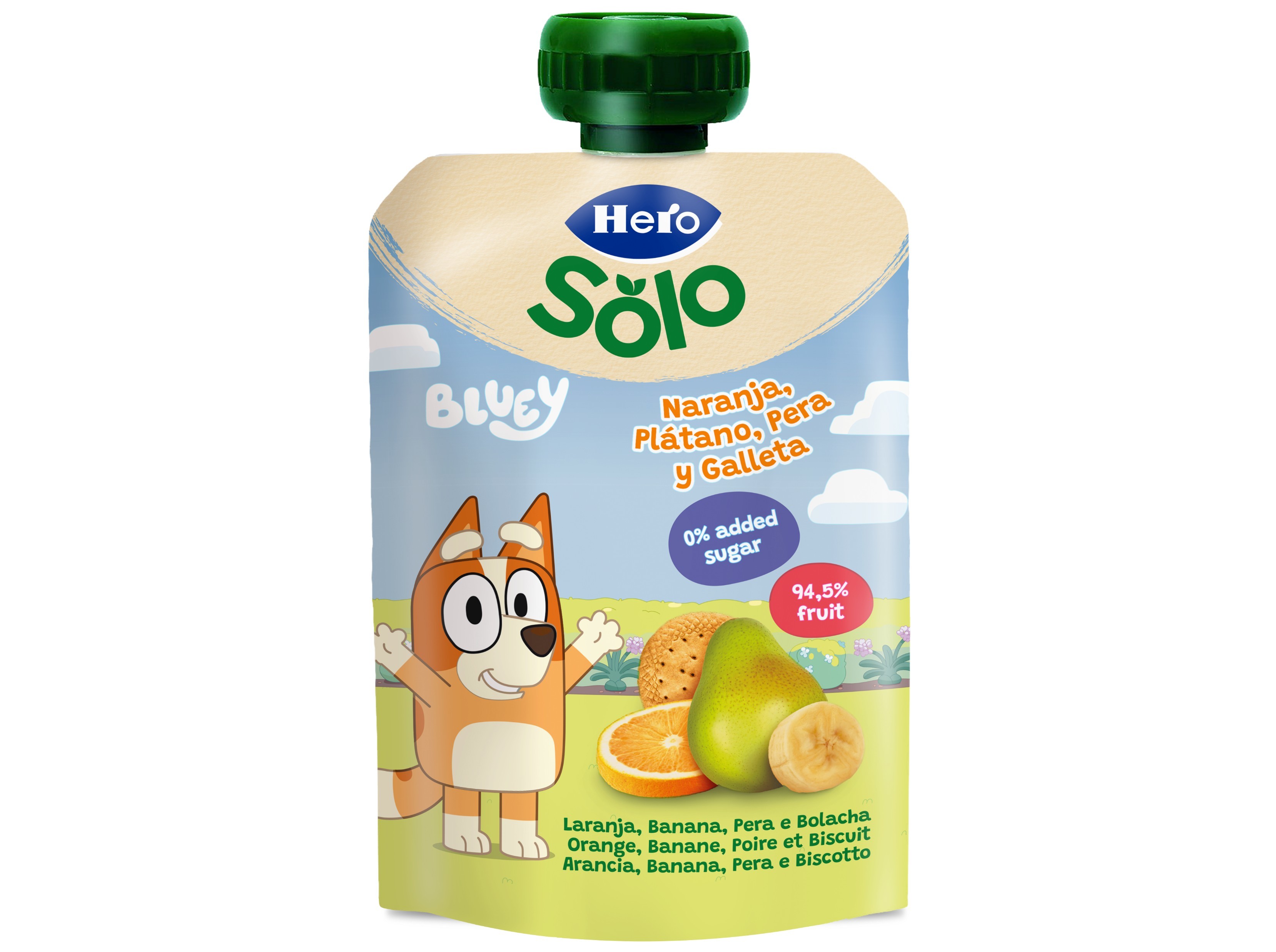 SAQUETA FRUTA HERO JURASSIC LARANJABANANAPERA E BOLACHA 100G