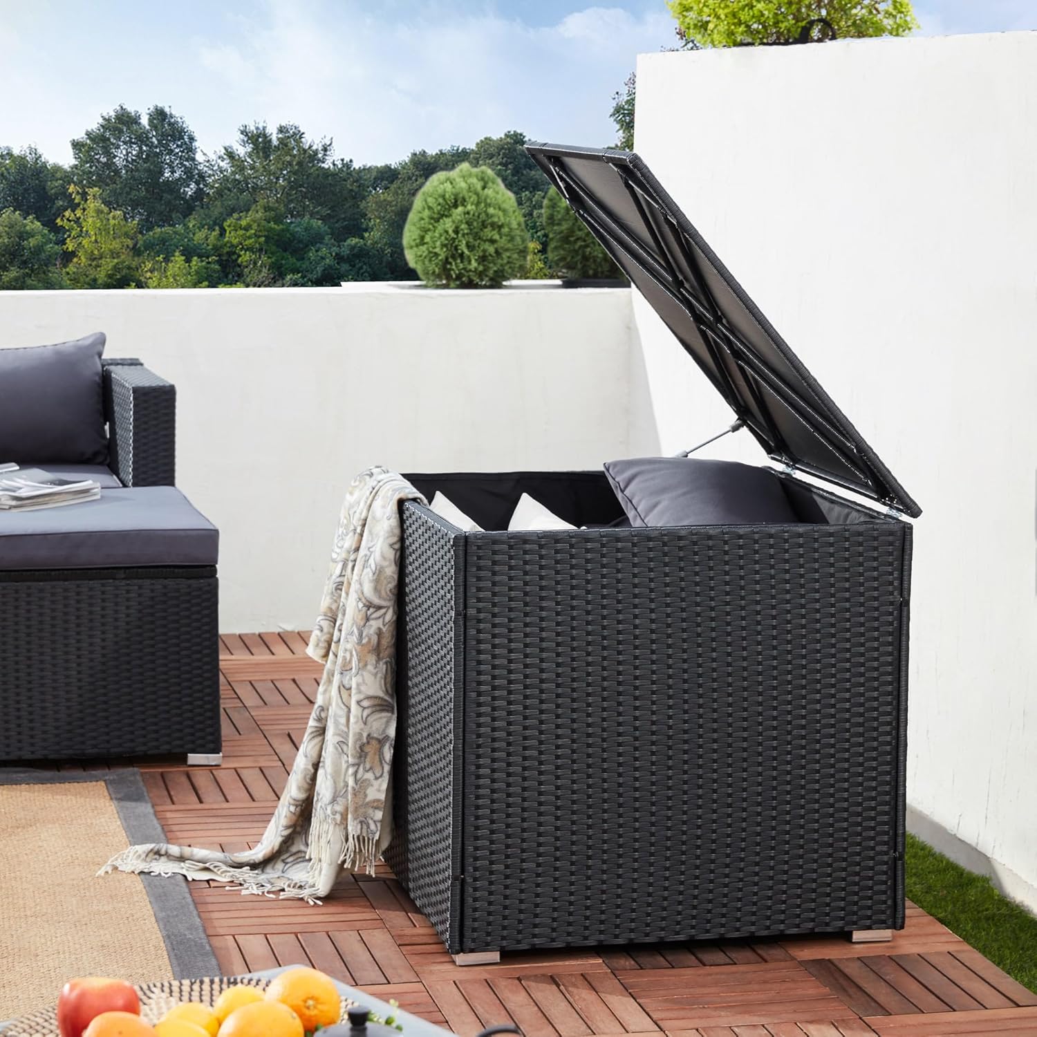 Casaria® Auflagenbox Kissenbox 318 L Garten Aufbewahrungsbox Polyrattan Schwarz