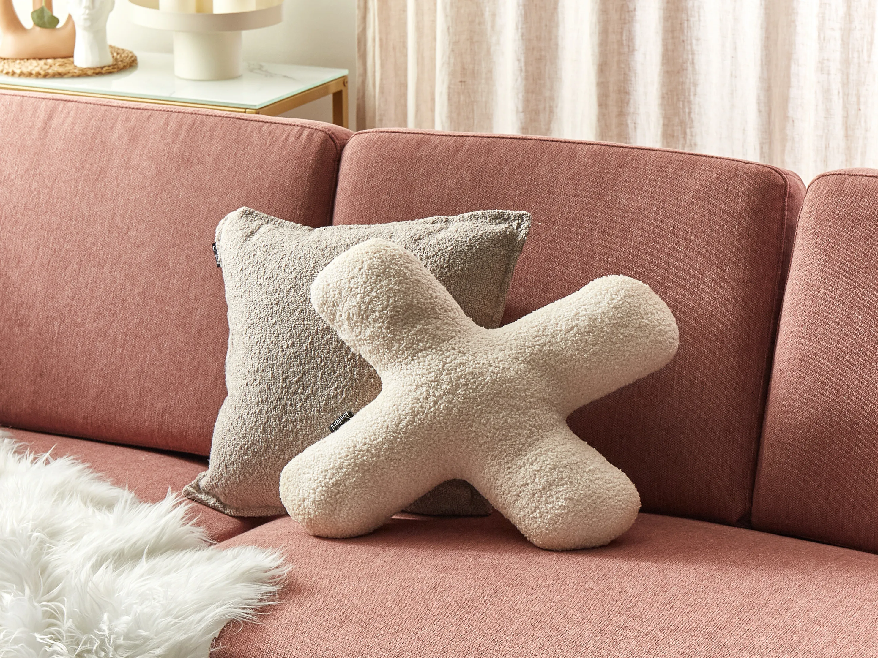 Set van 2 sierkussens HESPERIS Bouclé Beige effen