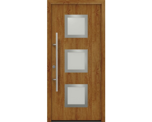 EcoStar ISOPRO Secur IPS 810S voordeur, 1100 x 2100 mm, linksdraaiend, gouden eik, inclusief beslagset, RVS-kruk, veiligheidsprofielcilinder met 5 sleutels
