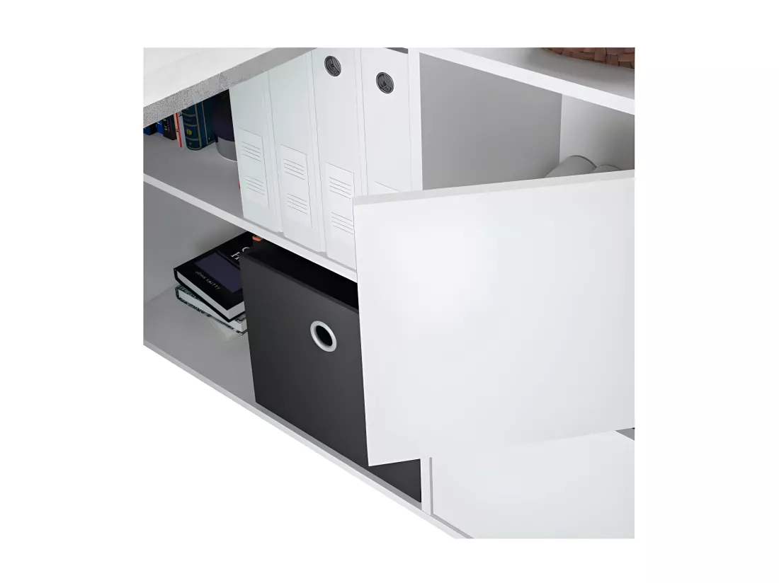 Bureau d'angles 2 portes + 4 niches Blanc/Béton - DAPATA PLUS - L 203 x l 66 x H 74 cm