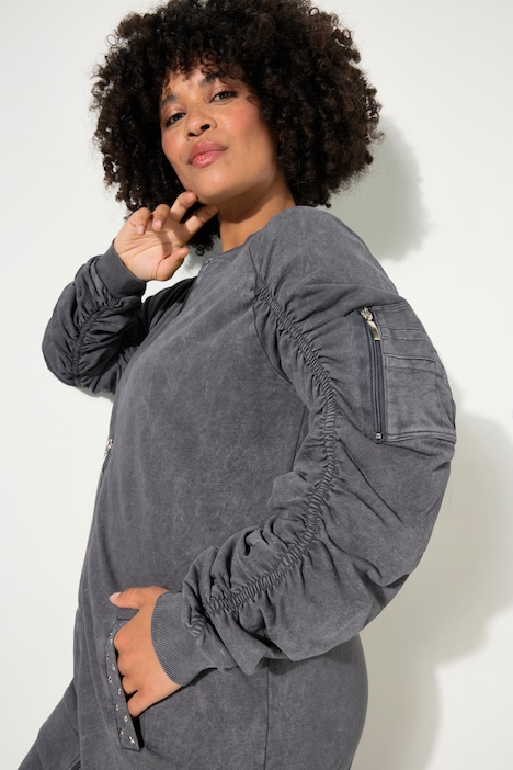 Sweatjacke, Ärmel mit Raffungen, Vintage Look