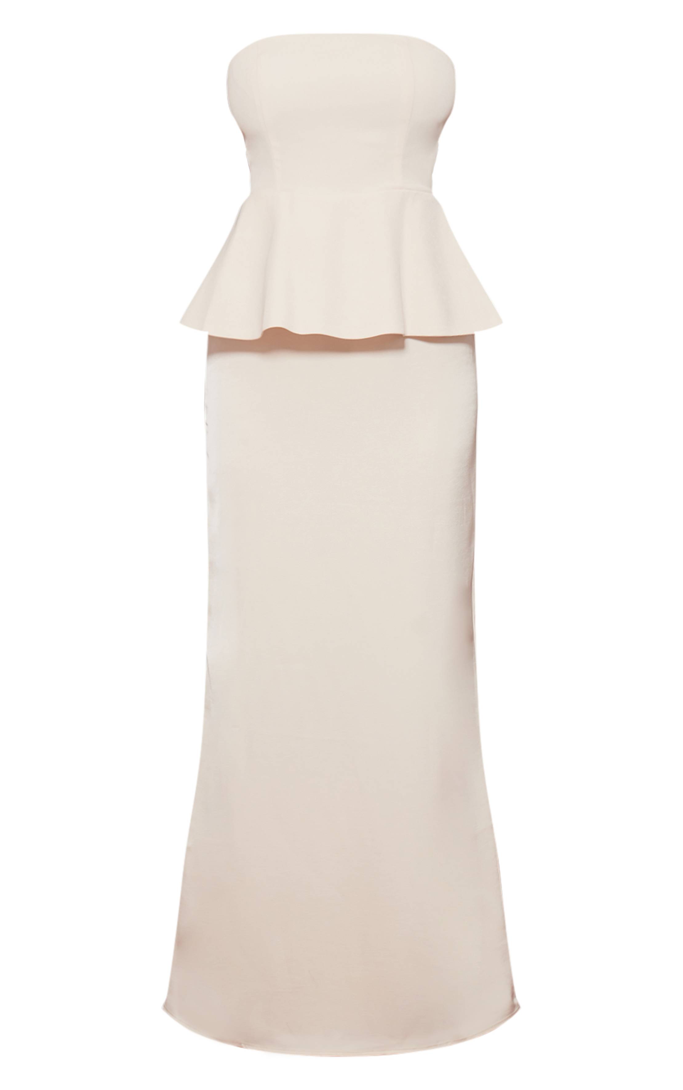 Crème Robe Longue Cintrée À Basque