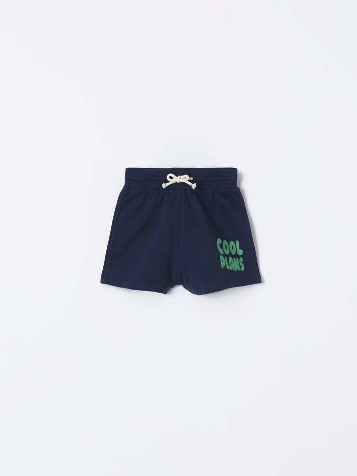 Conjunto de camiseta estampada e bermuda - Azul-marinho