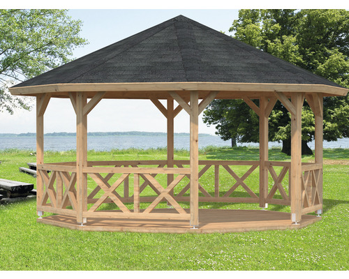 Palmako Betty paviljoen, 18,0 m², achthoekig, met leuning, zonder vloer, 465 x 465 cm, bruin gegrond