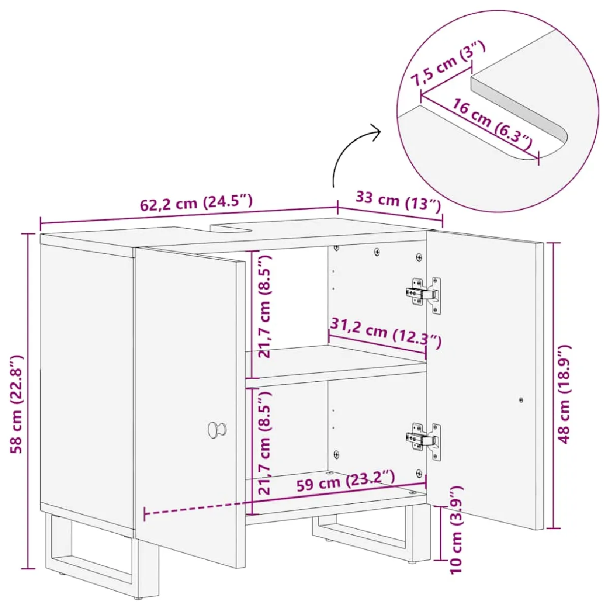 VidaXL Meuble d'évier 62x33x58 cm - Bois de récupération