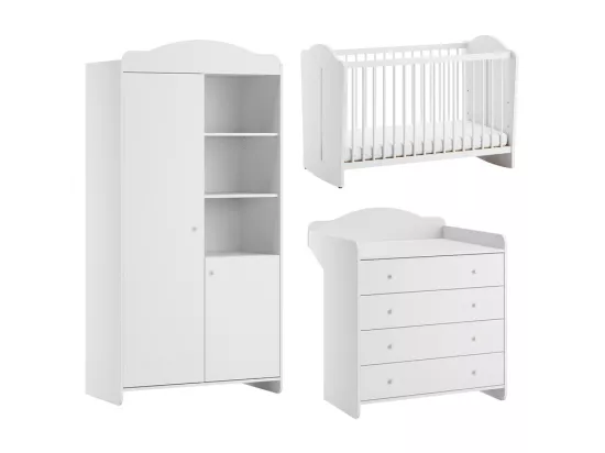 Chambre complète lit bébé 60x120 commode à langer et armoire 2 portes Megeve Blanc