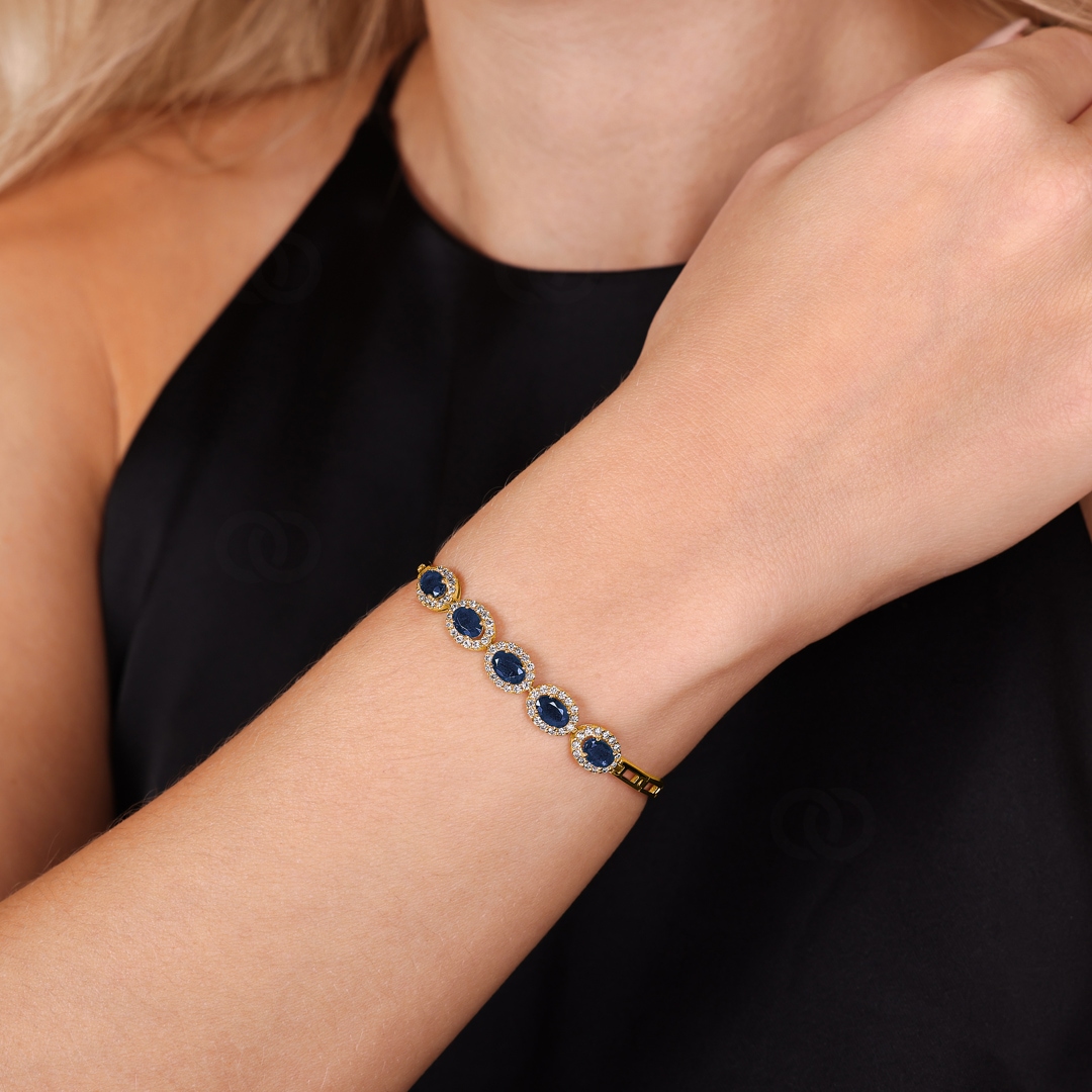 Saphir Armband 750/18 K Gelbgold mit Diamanten 0.67 ct H/si