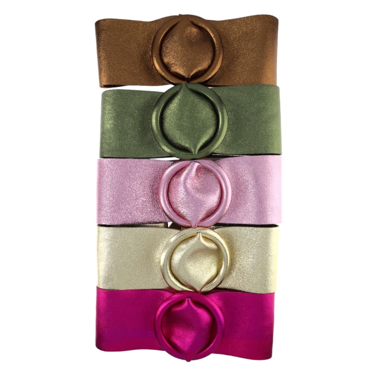 Ceinture plate large cuir irisé rose fuchsia Maison Suzanne