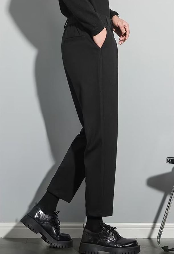 jaywoon - Mid Rise Plain Cropped Tapered Dress Pants