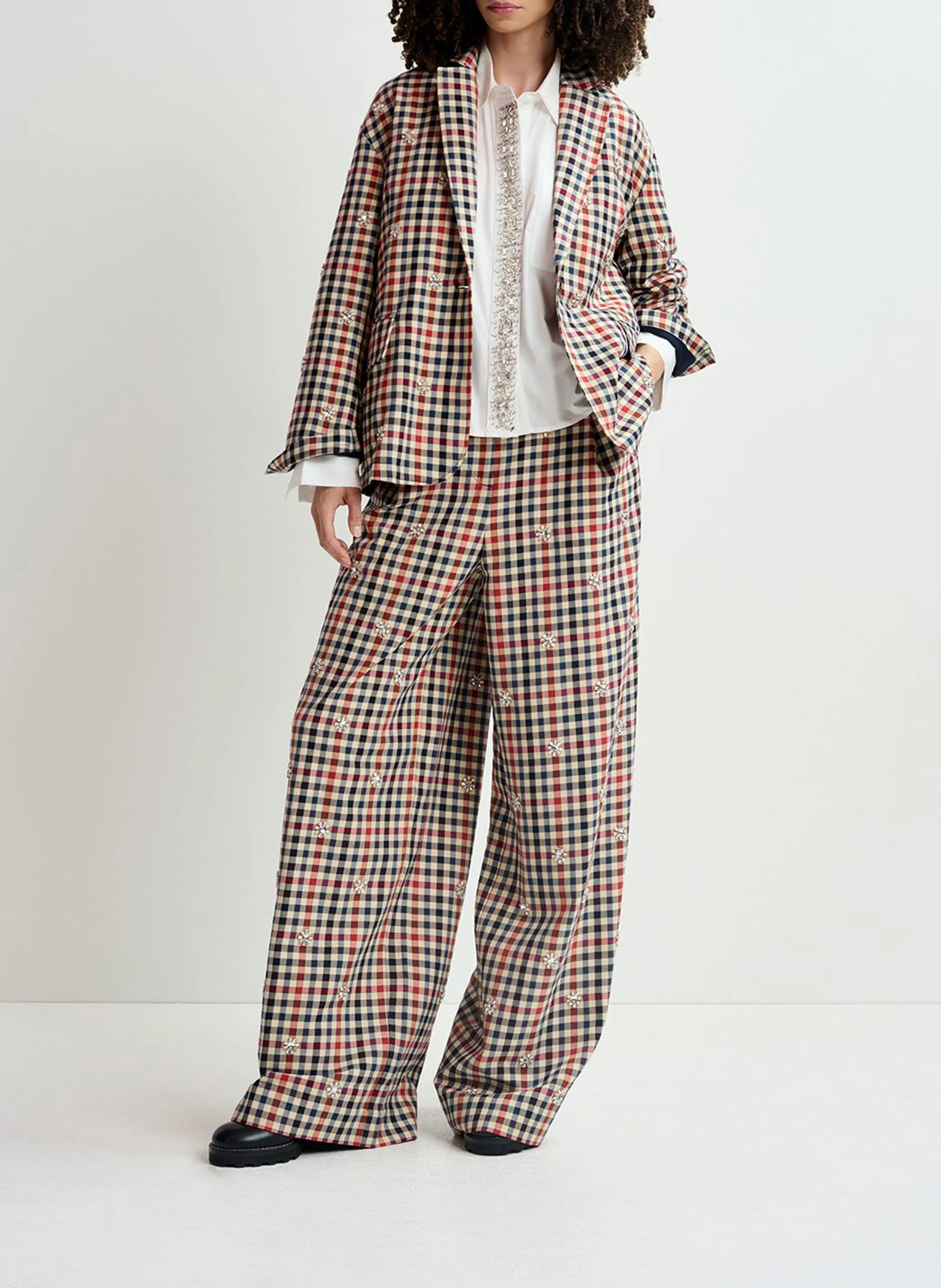 HARMONY - Pantalon large carreaux en coton | Multicolore