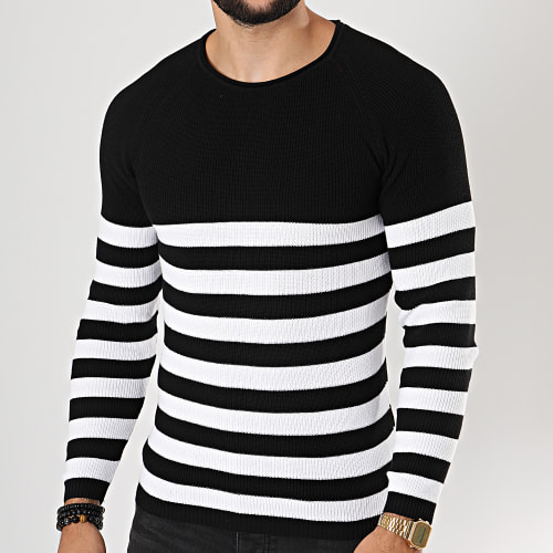 Pull Avec Rayures Mariniere JUM-02 Noir